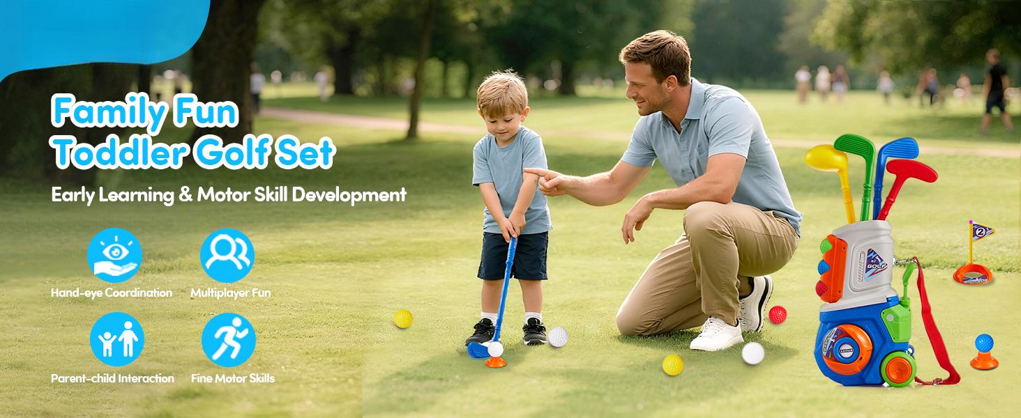 Unisex Kids' Mini Plastic Backyard Golf Set for 1-5 Years, 4 Clubs, 10 Balls, Manual Play Cart, 1.9 lbs, 4 x 6 x 11 in, Indoor-Outdoor Learning Sports Toy (Blue) for Birthdays, 1.9 Pounds