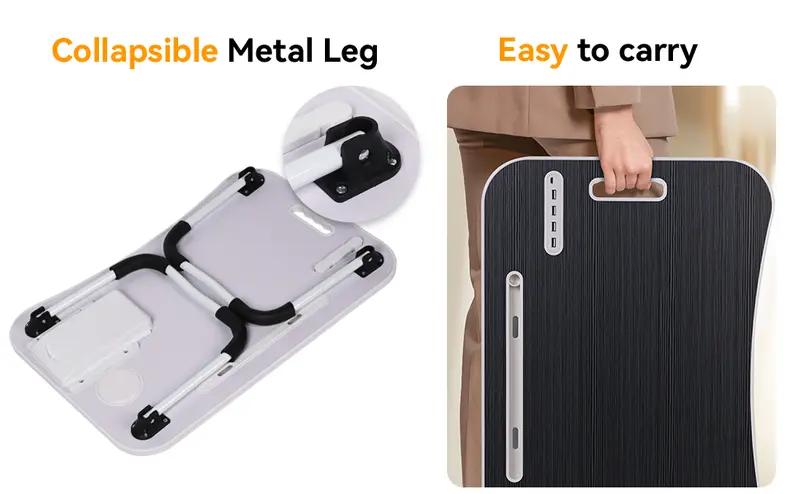 Portable Foldable Laptop Bed Desk with 4 USB Ports, Storage Drawer, Cup Holder, Ergonomic Design for Bed/Couch Working, Reading, and Home Office