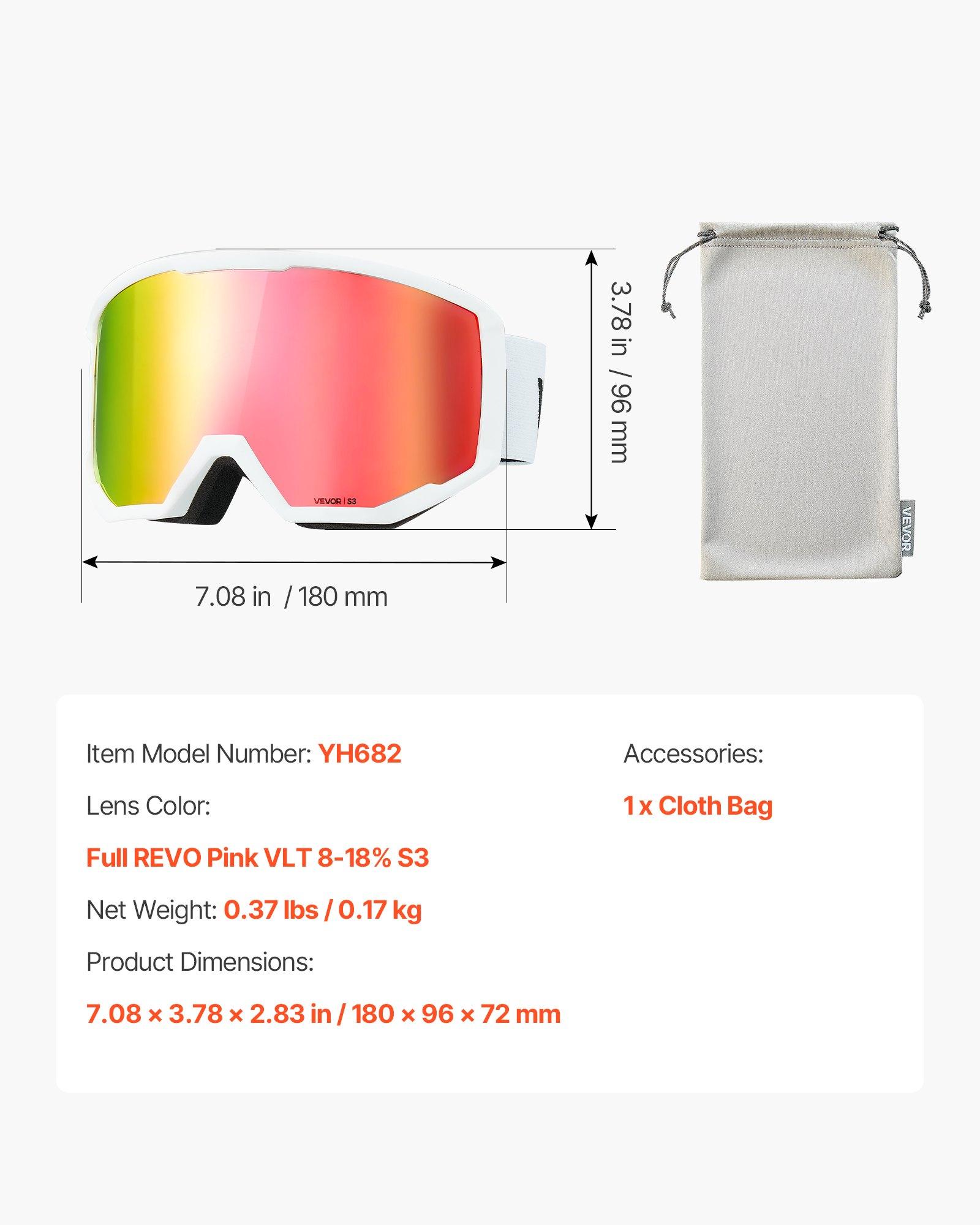 fathersdaygift  VEVOR Ski Goggles, Cylindrical Lens with Pink Revo Coating, OTG Anti fog Snow Goggles for Men Women Youth, TPU Frame Ventilation Structure, Suitable for Skiing, Skating, Snowboarding, Cycling