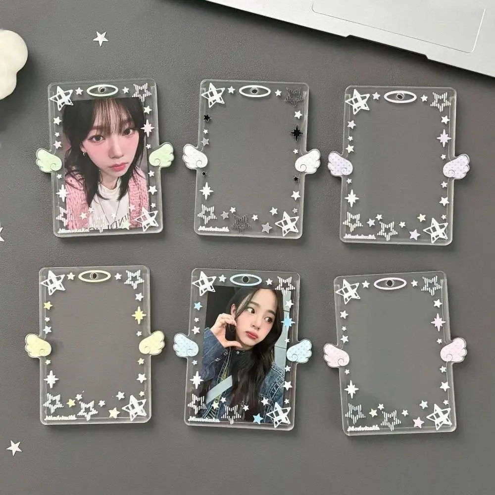 1 Piece Cute Colorful Angel Wings Acrylic Hard Photocard Holder ID Photo Card Case with Clear Sleeve Protector for Small Cards