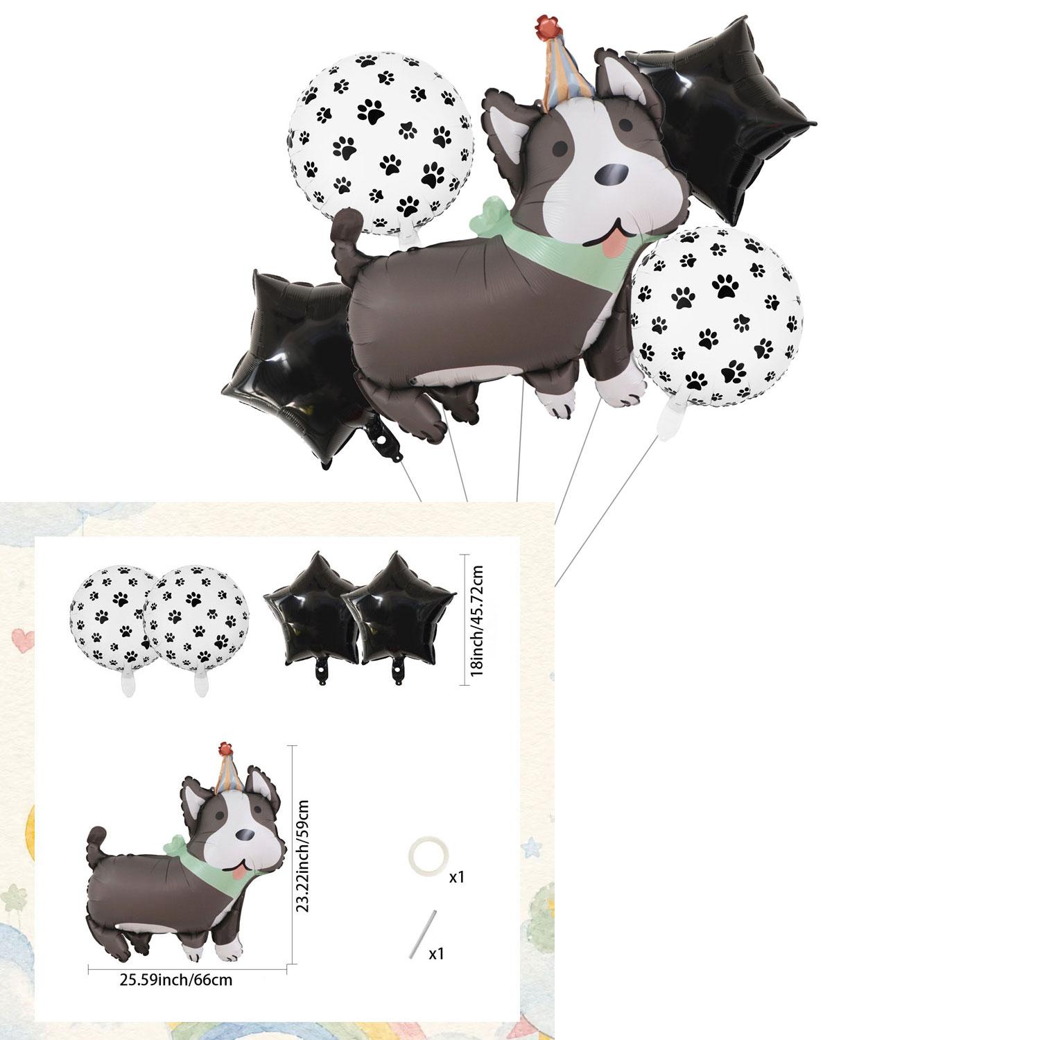 7-Piece Pet Theme Birthday Party Balloon Set, Star, Dog Paw Ballon, 4 Styles, Party Hat, Celebratory Atmosphere, Pet Lover Event Decor