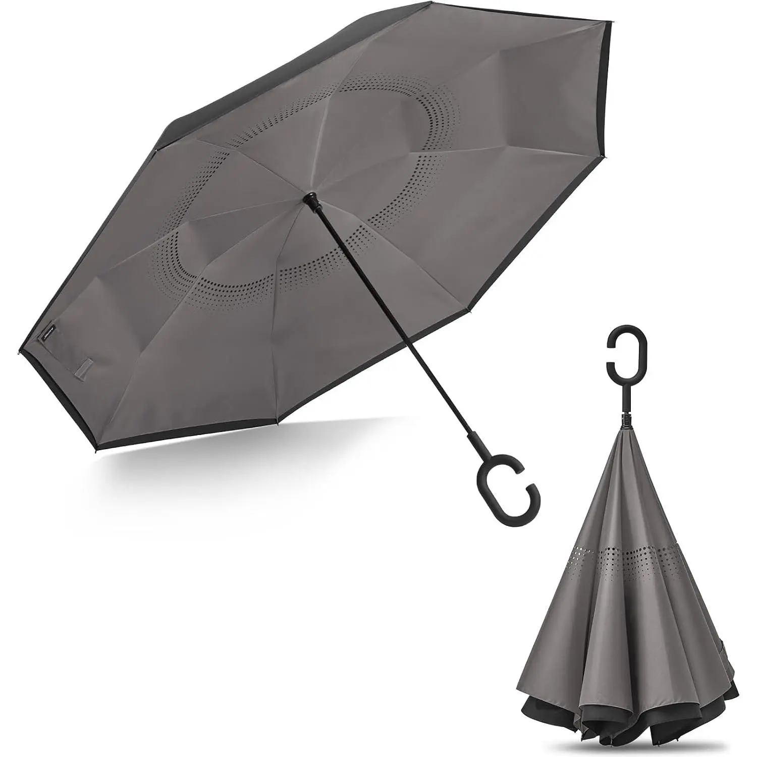 Family & Women's Heavy Duty Inverted Umbrella, 48/62 In Windproof 8-Rib Double Layer Canopy, C-Shaped Handle for Rain Protection & Car Use