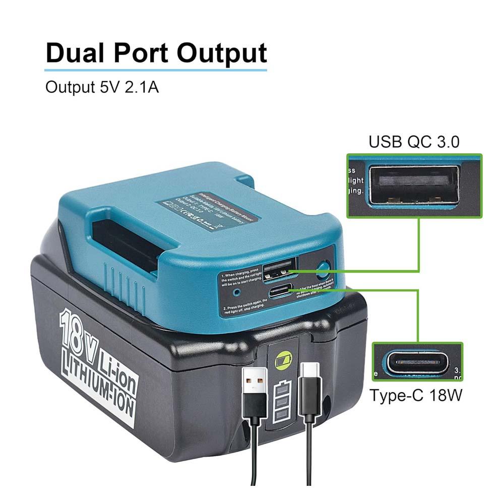 1pc Makita 18V Lithium Battery Fast Charger Dock - Rapid 18W Type-C Port, 5V USB Port, Portable Adapter for Efficient Charging - Compact, Lightweight, and Reliable Accessory