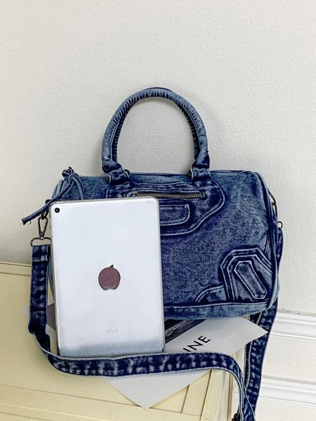 Vintage Denim Motorcycle Bag Large Capacity, Denim Shoulder Purse, Casual Crossbody Shoulder Bag for Women, Trendy Handbag for Work and Vacation