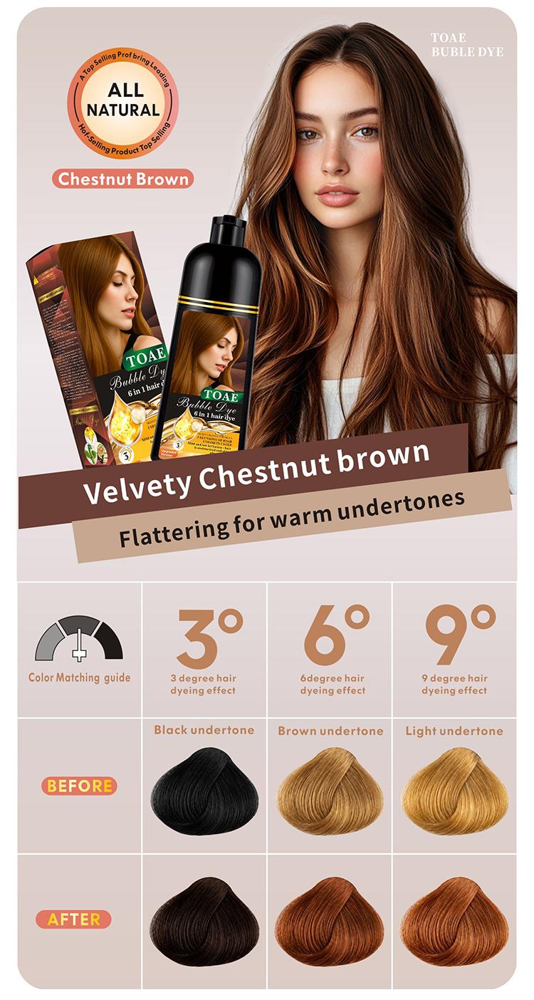 TOAE 2026 Upgraded 6-In-1 Herbal Hair Dye Shampoo, Plant-Based for Women & Men, Gray Hair Coverage & Long Lasting Color(6-8 Weeks), Nourish Scalp, 4 Shades(Wine Red, Chestnut Brown, Golden Brown, Black)