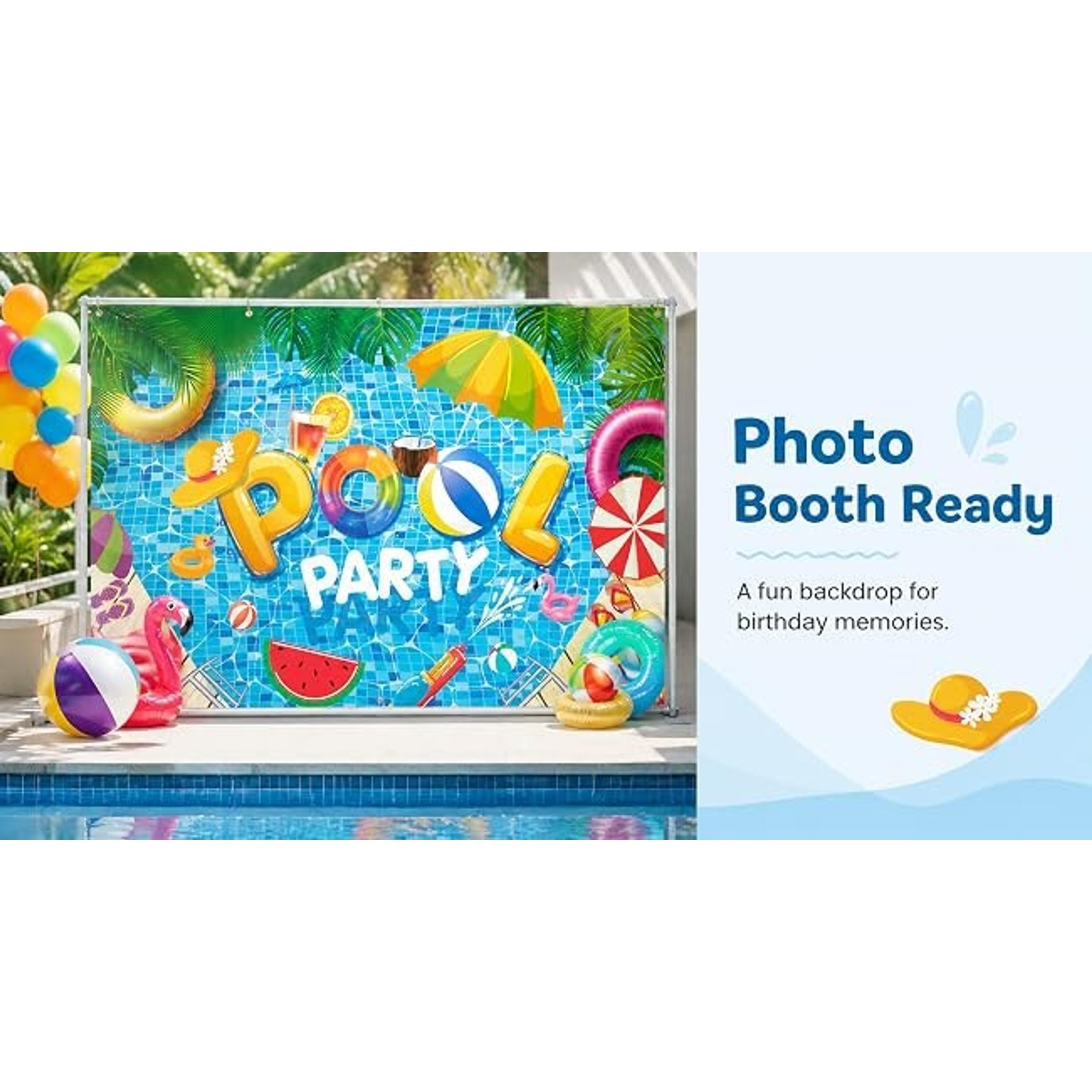 Summer Swimming Pool Party Photo Booth Backdrop Banner, 71 x 43 Inch Birthday Decoration