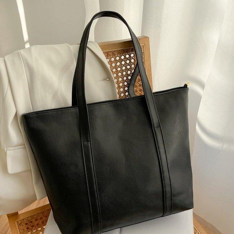 Large Capacity V-Texture Leather Tote Bag for Women, Lightweight Soft Leather Shoulder Bag, Commuter Laptop Mommy Bag, Casual Crossbody Backpack