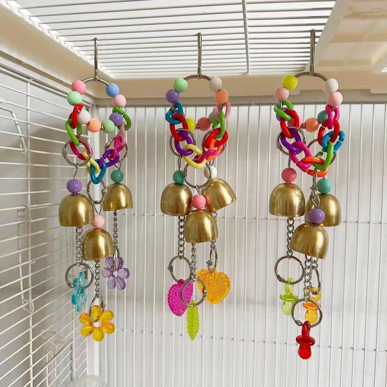 Parrot Biting Toy, Colorful Bell Toy, Suitable for Medium-Sized Parrots, Interactive Grinding Beak Toy, Bird Cage Decoration