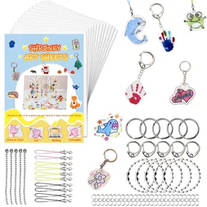 Creative DIY Shrinky Dink Keychain Kit with 12 Shrinky Sheets and 163 Complete Accessories to Easily Make Personalized Keychains. Safe, Eco-Friendly and Odorless, Ideal for Kids' Crafts and Parent-Child Activities, Also Perfect as Party Favors, Holiday De