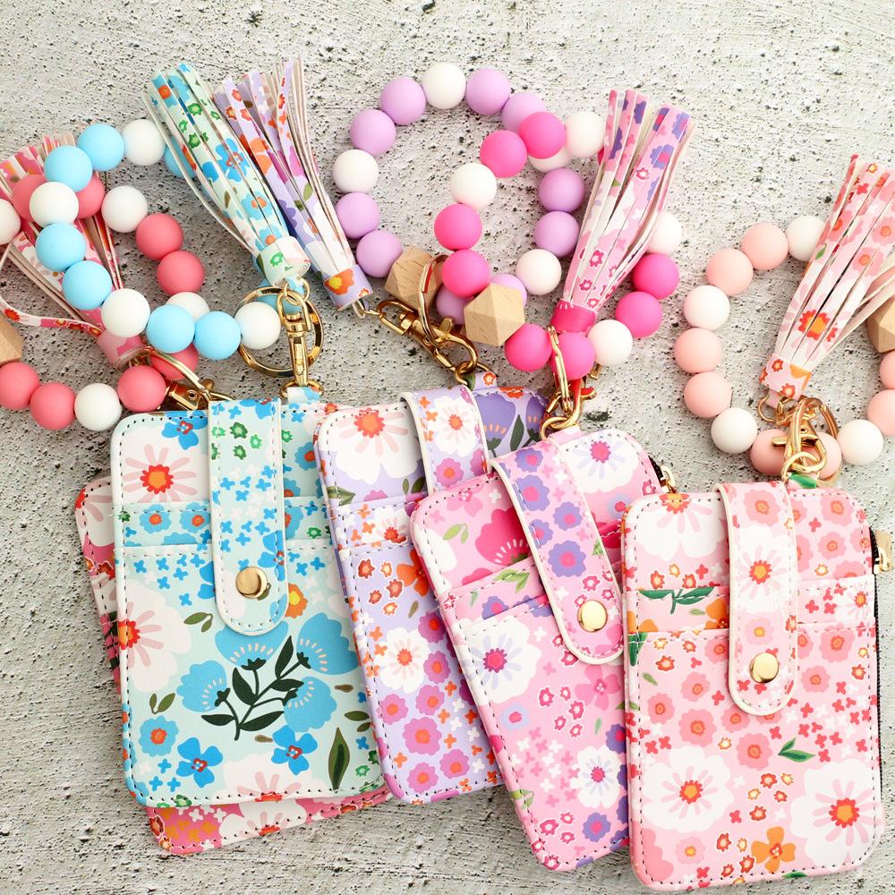 Valentine's Day Gifts,Women's Boho Style Beaded & Tassel Decorated Keychain with Flower Pattern Wallet, Cute Spring Keychain,Chic Gorgeous Keychain for Key & Bag Decor, Valentines Day Gifts for Kids ,Galentines Gift,For Girlfriend,For Mom,For Bestie
