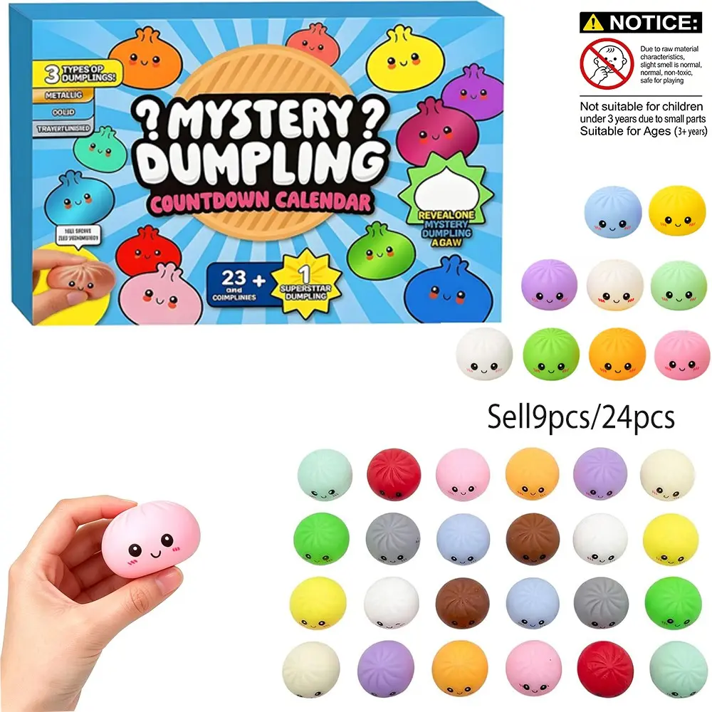 2026 Dumpling Squishy Advent Calendar, 24pcs Mini Funny Bao Bun, Mystery Countdown Box, Stress Relief Sensory Fidget, Random Surprise Gifts for Adults & Teens