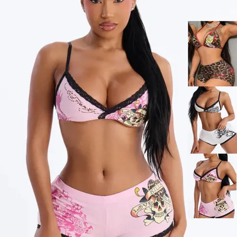 Summer Sexy Floral Print Bikini Bottoms, Sensual Swimsuit for Parties, Adjustable Tie-Back Design, Split Swimwear for Women, Seductive Swimwear Set, Swimsuit Two Piece, Swimsuit Sets
