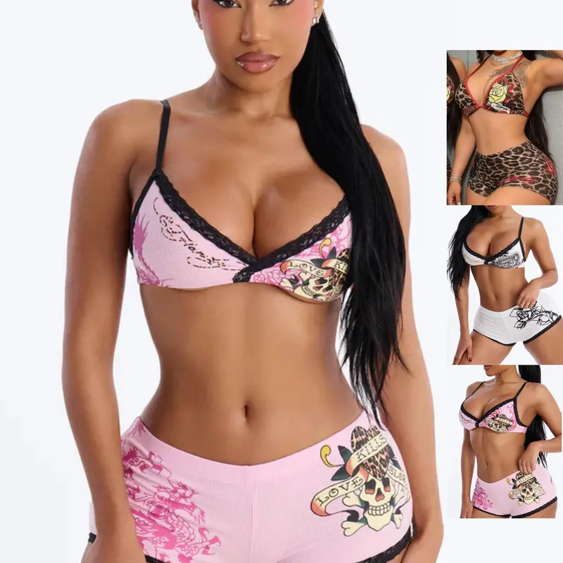 Summer Sexy Floral Print Bikini Bottoms, Sensual Swimsuit for Parties, Adjustable Tie-Back Design, Split Swimwear for Women, Seductive Swimwear Set, Swimsuit Two Piece, Swimsuit Sets