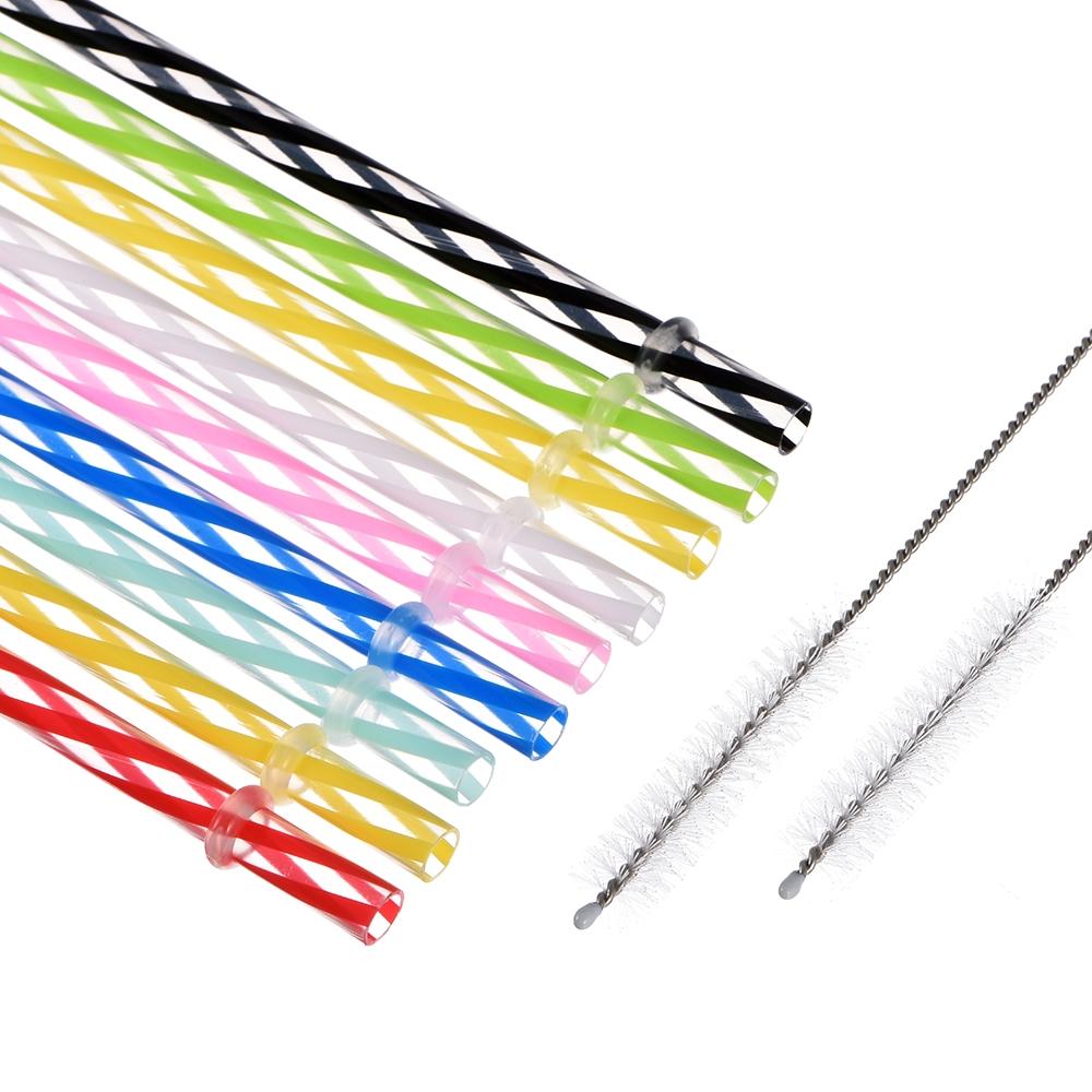 Reusable Drinking Straws with Cleaning Brush, 12-Piece Durable Clear Plastic Colorful Glitter Drinking Straws, Drinking Supplies for Home Kitchen, Party, Picnic and Outdoor Use #GLOBAL PICKS