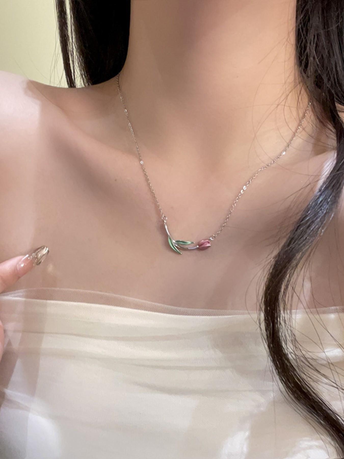 Silver Color Tulip Necklace, Everyday Versatile Jewelry, Classic and Stylish, Easy to Match, Multi-Style Accessory