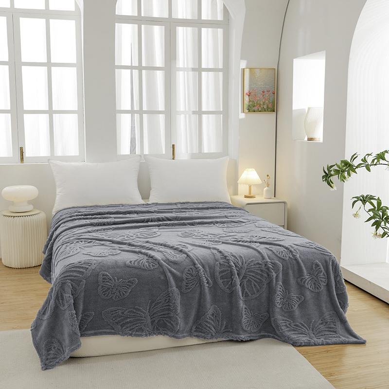 Wool Butterfly Blanket for Sofa Bed, 3D Embroidered Soft Flannel, All-Season Size, Comfortable for Bed Couch Office Camping