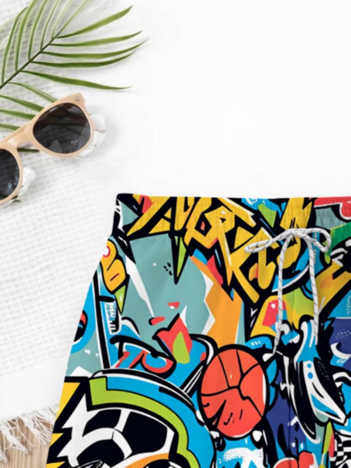 Boys' Quick-Dry 3D Soccer Print Beach Pants, Breathable Elastic Waist with Drawstring, Lightweight Swimsuit for Summer Pool, Beach, Outdoor Activities