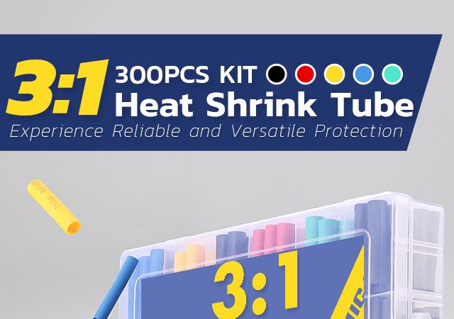 haisstronica 300PCS Heat Shrink Tubing,3:1 Ratio Marine Heat Shrink Tube Kit 6 Colors 3 Sizes Black, Red, Blue, Yellow,Green