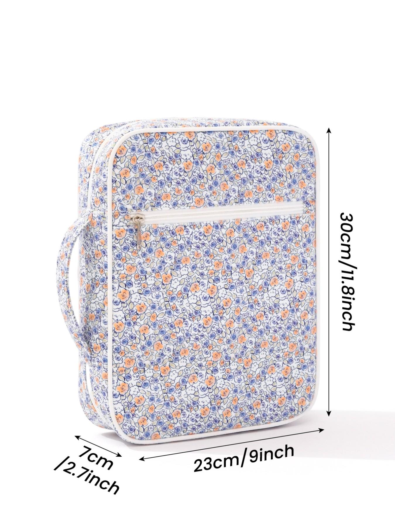 1pc Large Size Women's Bible Cover, Quilted Cute Bow Pattern Bible Case, Spacious Portable Dust-Proof Book Sleeve, Floral Pattern Bible Storage Bag, With Quilted Handle, Zipper Pocket, Essential For Bible Study, Teacher's Day Gift, Back To School Gift, Cu