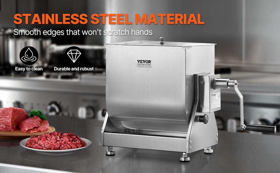 VEVOR Manual Meat Mixer, 15L Tilt Tank Meat Processing Equipment(Mixing Max 15LBS for Meat), Stainless Steel Meat Mixer, Sausage Mixer Machine with Lid Handle Gear Reducer, Ground Beef Hand Mixer