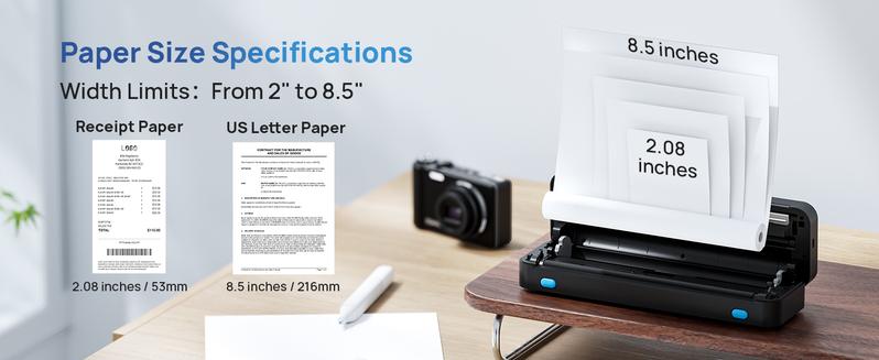 Portable Printers Wireless, D820 Thermal Inkless Printer Support Sizes from 8.5" x 11" to 2" Width, AI Printer, Suitable for Smartphone & PC, Bluetooth Printers for Travel, Home Use Fathersdaygift