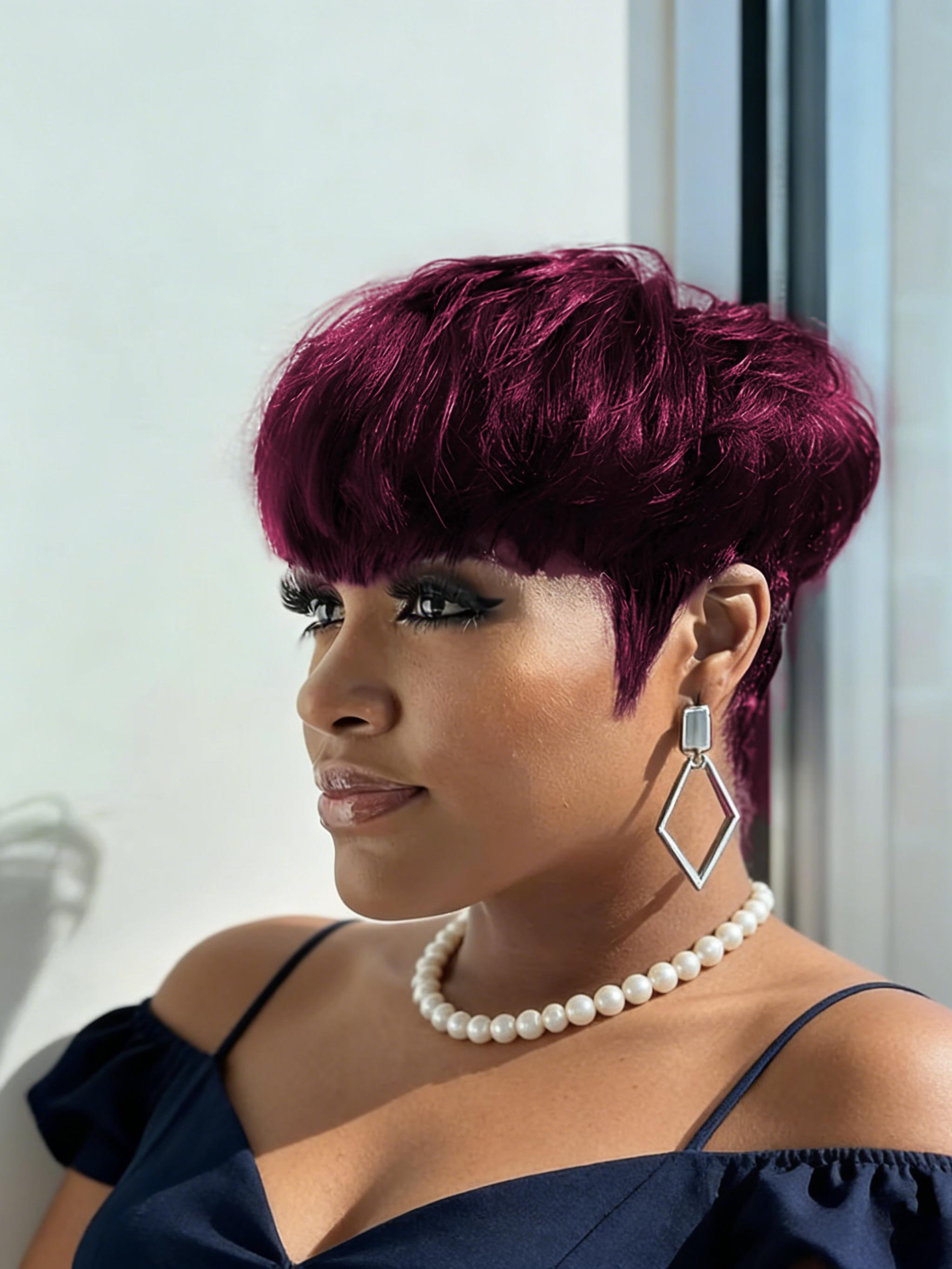 Pixie Cut wigs Human Hair Wig None Lace Wig with Bangs  display picture 1