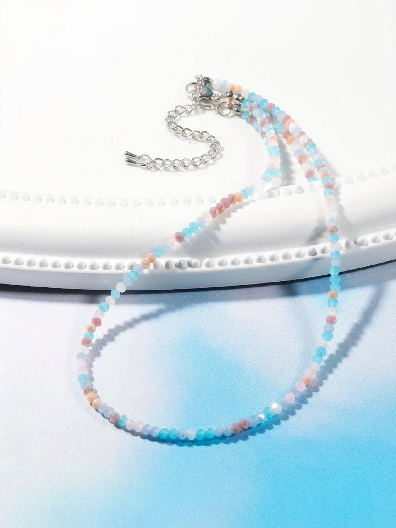 Boho Gradient Beaded Necklace, Fresh Healing Style, Natural Stone Texture, Lightening Soft Daily Jewelry, Student/commute Accessory