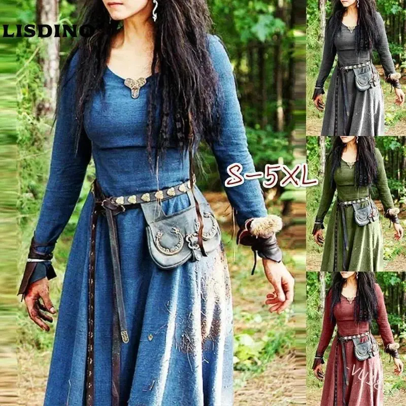 Retro Vintage Medieval Renaissance Dress Cosplay Costume Tunic Dress Viking Ranger Elven Women's Celtic Viking Halloween