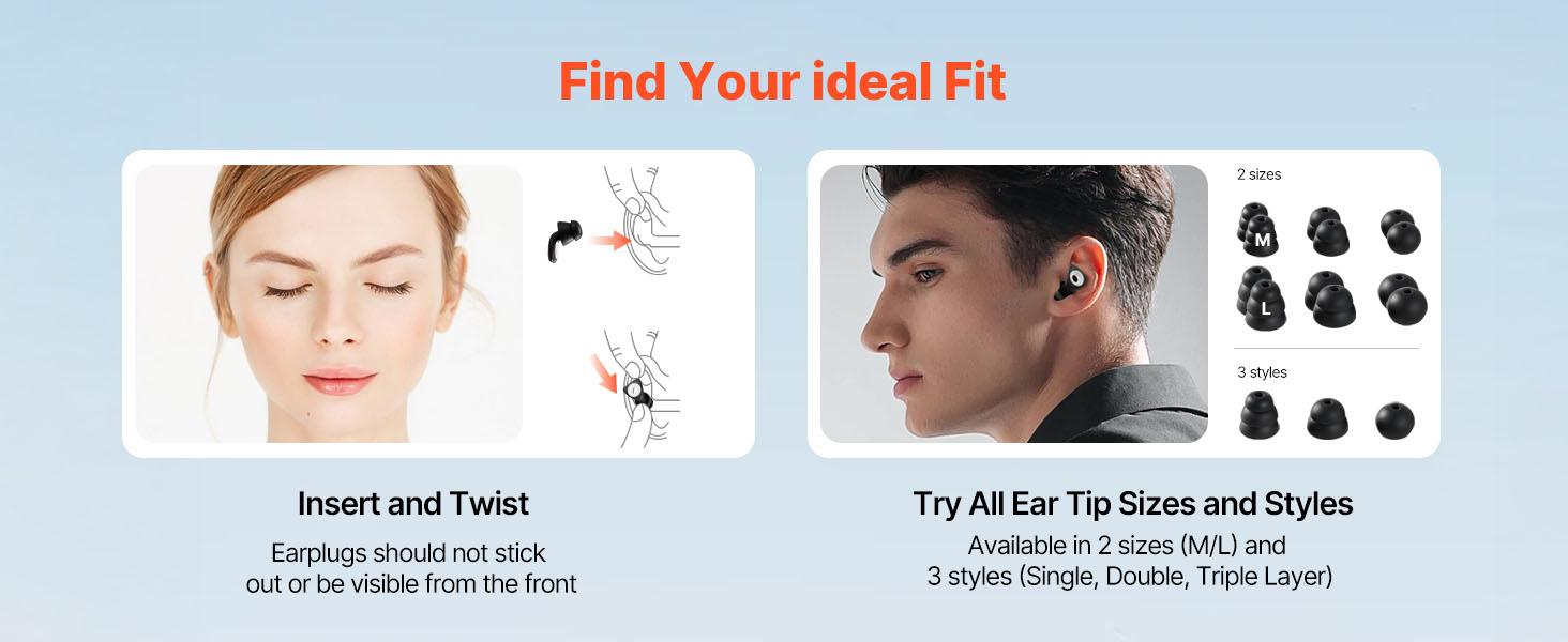 【Summerfinds】 VEVOR Ear Plugs for Sleeping Noise Cancelling, NRR 25 dB Reusable High Noise Reduction Earplugs, Flexible Silicone Soft Earplug with 12 Ear Tips in M/ L, for Sleeping, Working, Studying Travelingdealsforyoudays