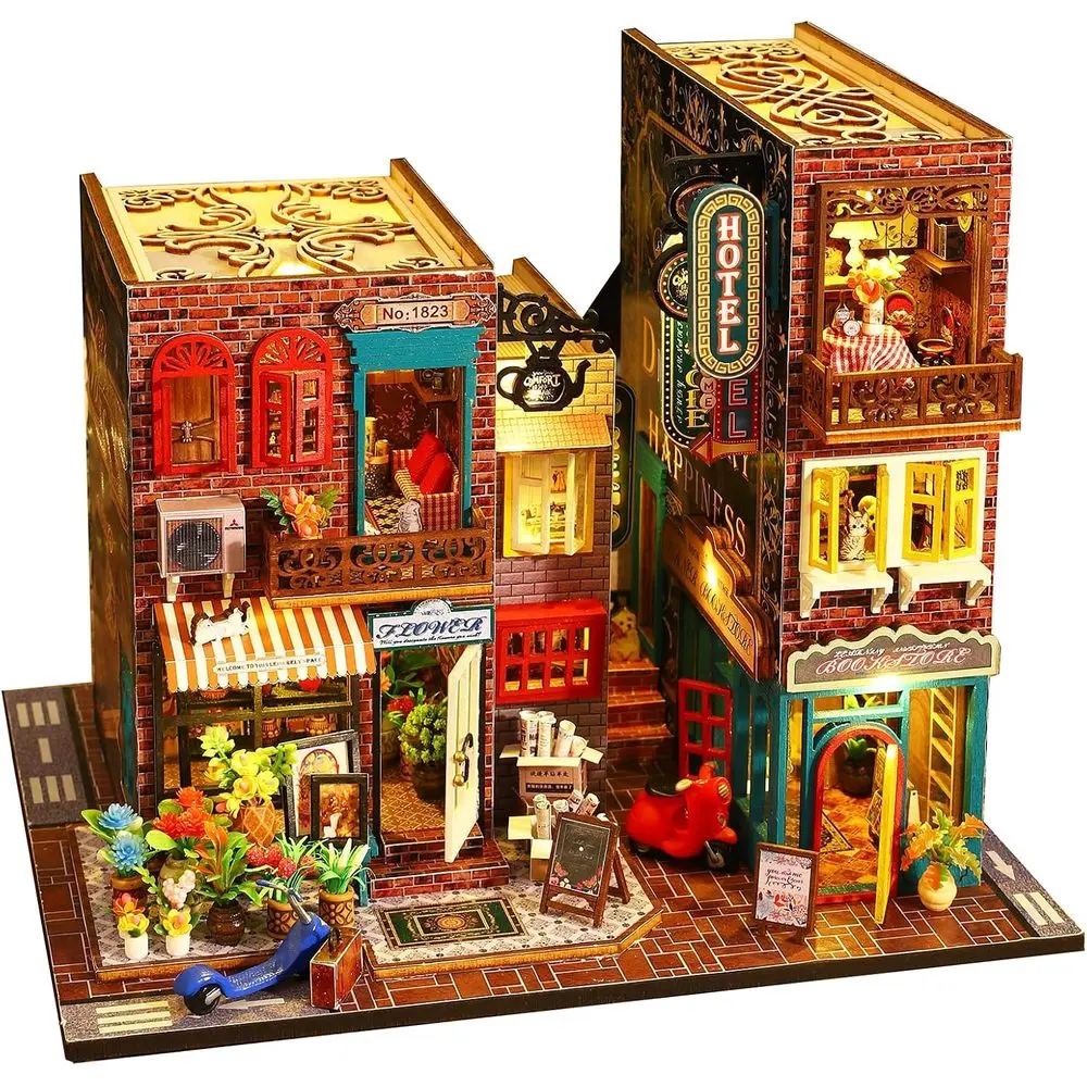 Spilay DIY Miniature Dollhouse Wooden Furniture Kit,Handmade Mini Modern Villa Model,1:24 Scale Creative Doll House Toys ES009