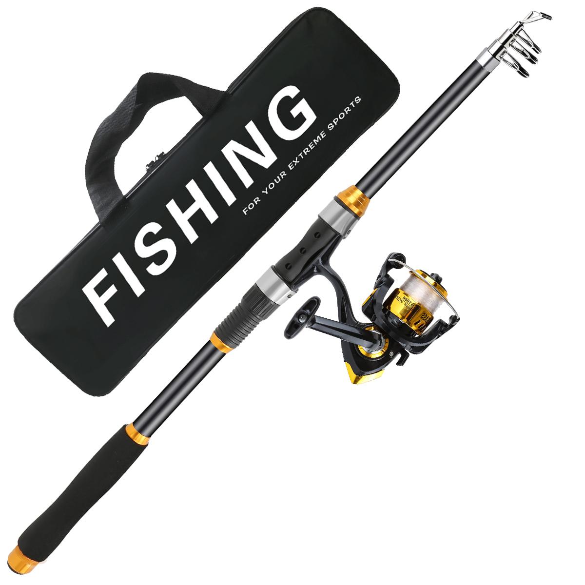 2.1m-3.6m Telescopic Casting Fishing Rod Set, Spinning Reel & Storage Bag, Portable Long Cast Rod for Saltwater & Freshwater Fishing