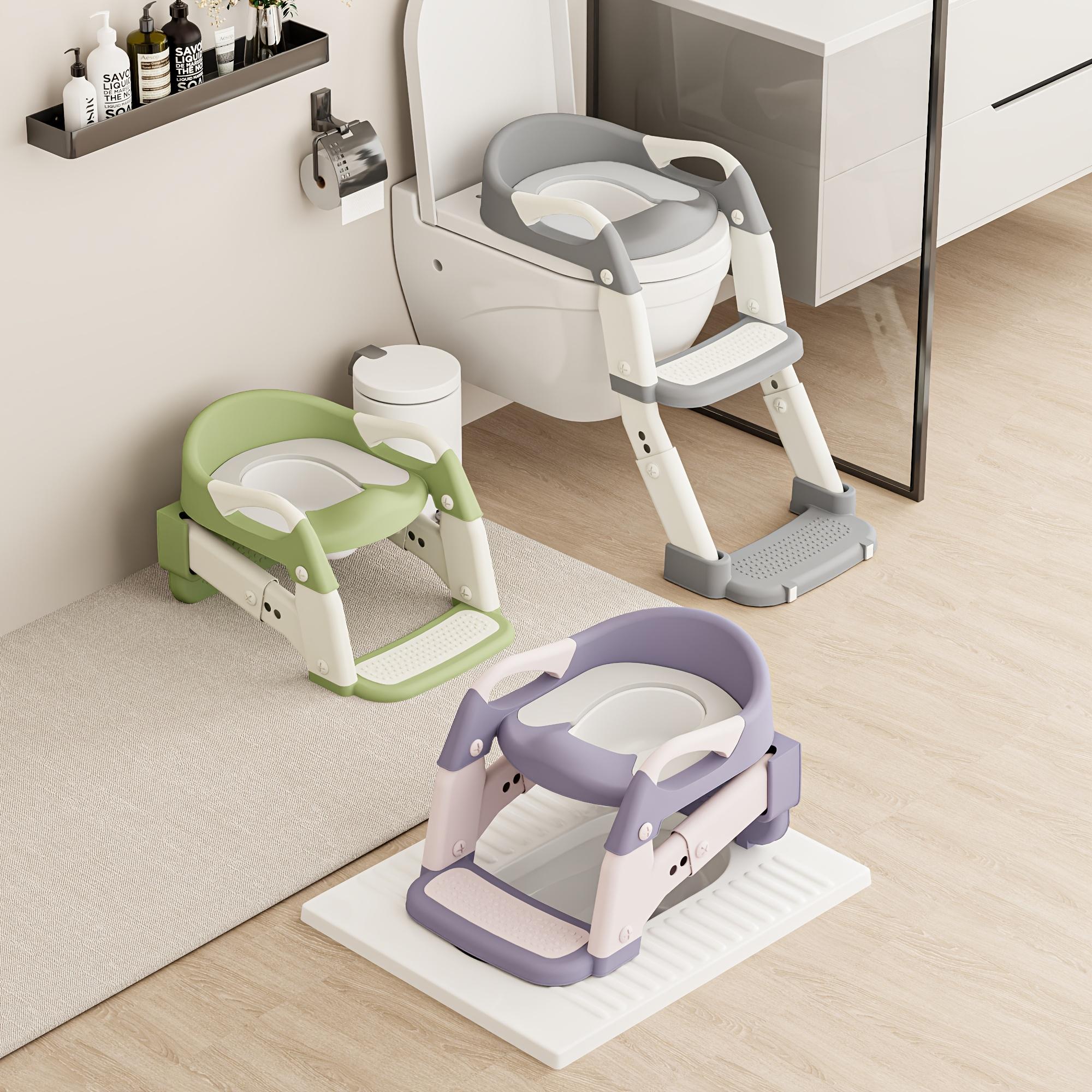 Portable children's toilet training toilet seat set (including step stool) - adjustable folding potty with safety belt, lightweight plastic material, suitable for home, staircase and travel scenes, needs to be assembled (gray model)