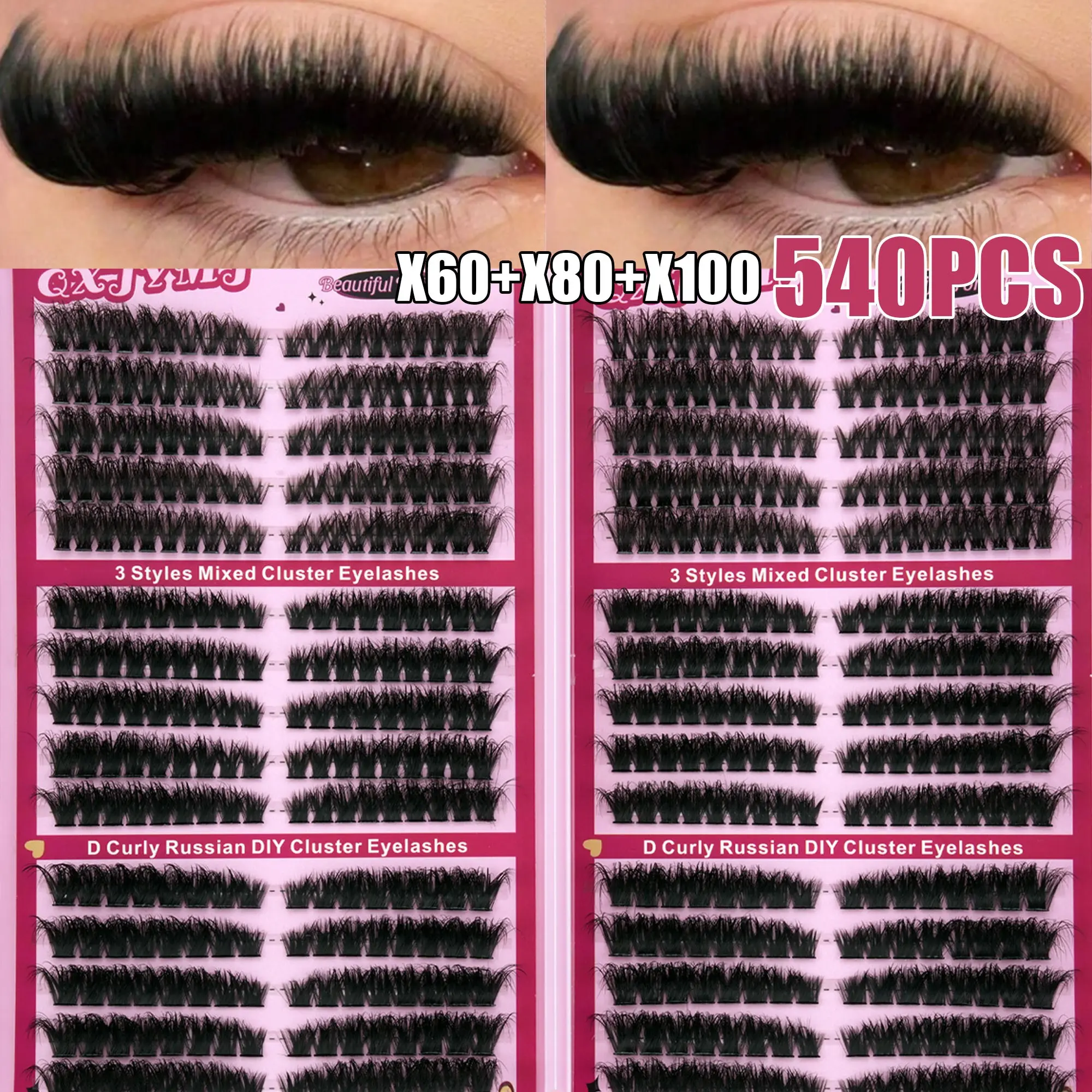 540pcs D-Curl Volume False Eyelashes, Bulk Pack, DIY False Eyelashes, Natural Look, Beginner Friendly, Segmental Lash Extension for All Occasions