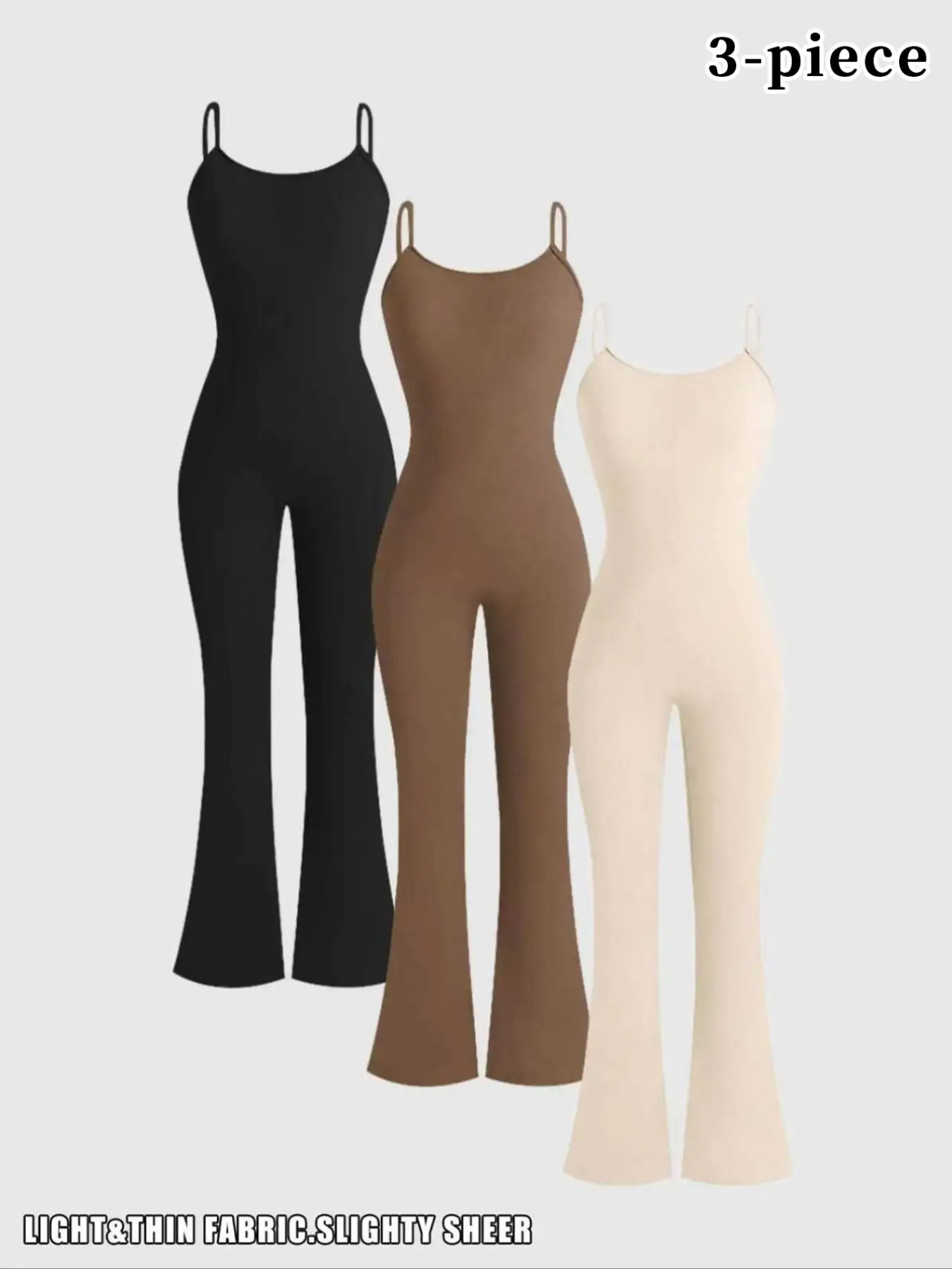 Women's Solid Color Simple Flare Leg Cami Jumpsuit, Casual Sleeveless Spaghetti Strap Bell Bottom Jumpsuit for Summer, Ladies' Clothes for Daily Wear Bodycon Jumpsuit