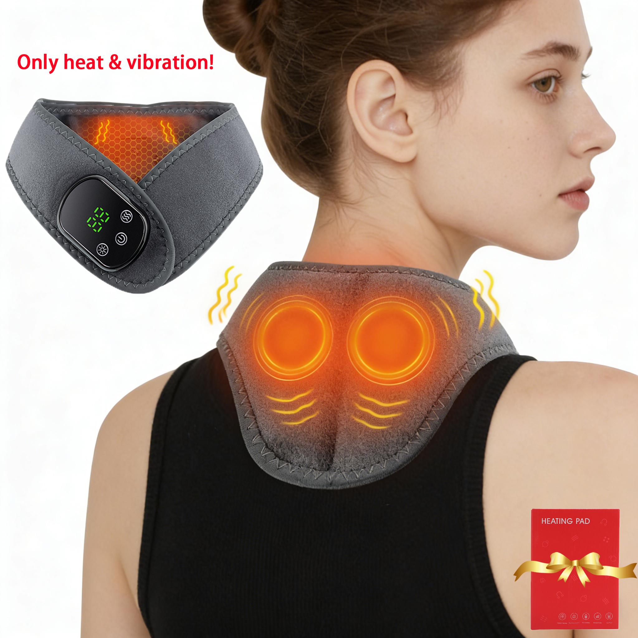 Cordless Neck Heating Pad with Massage, Neck Massager with 5 Heat Levels &  3 Vibration Modes, Heated Neck Massage Wrap Warmer, Gift for Family,  Multifunctional Heating Pad
