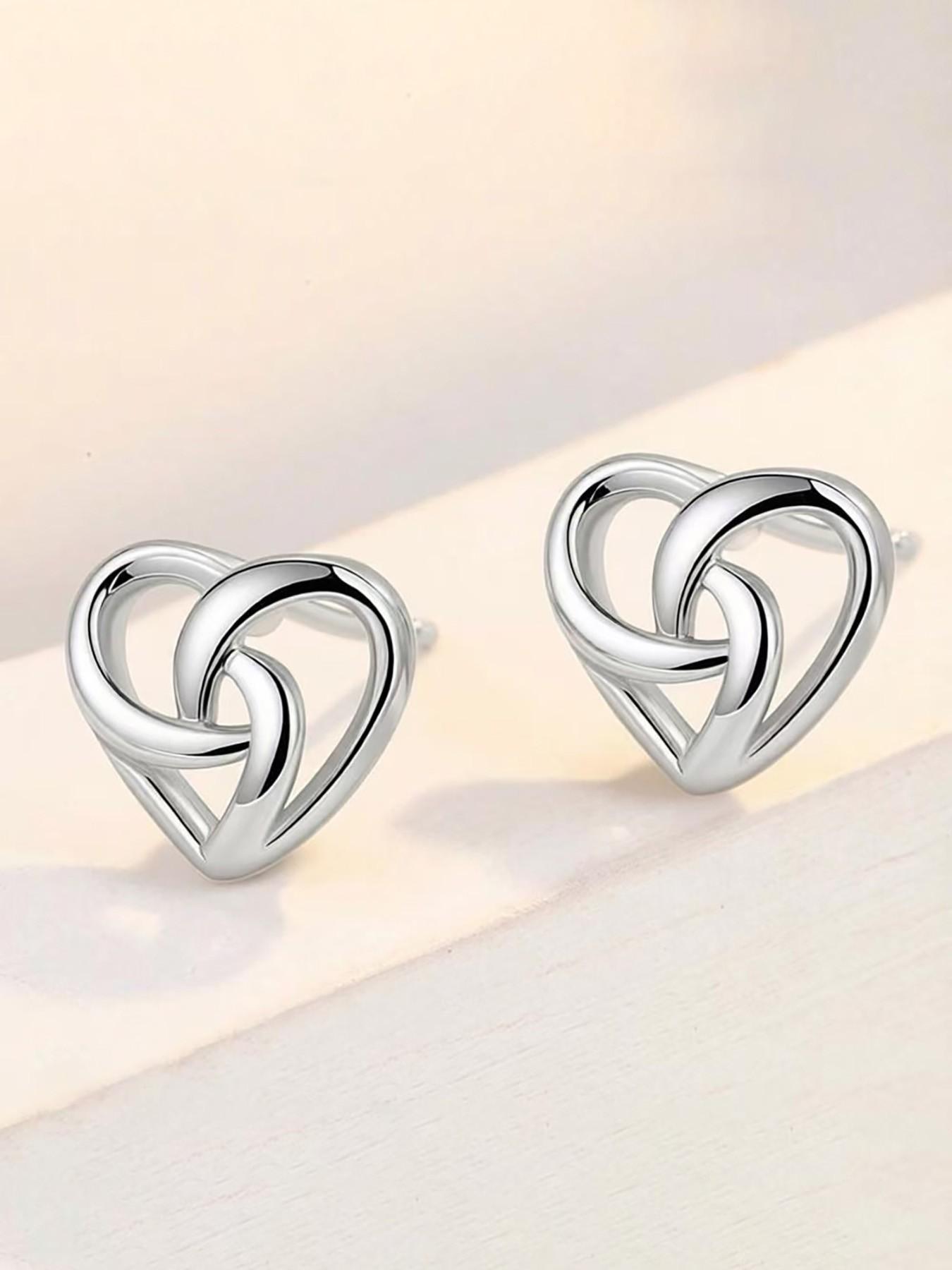 Women's Elegant Heart Stud Earrings, Fashion Stainless Steel Heart Ear Jewelry, Minimalist Style, Lightweight Comfortable, Daily Wear