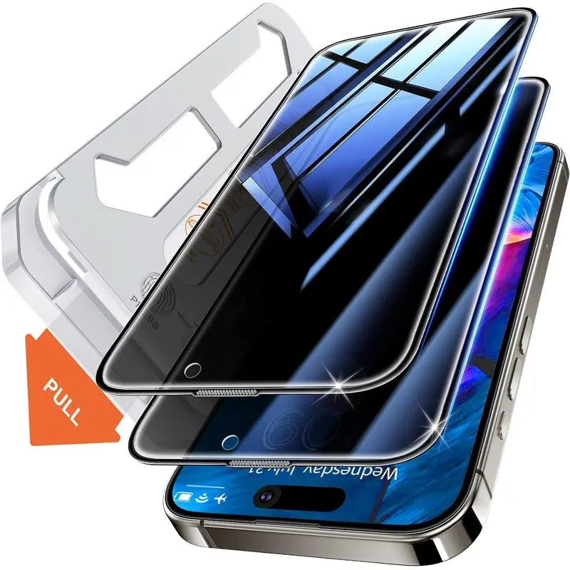 2 Pack Privacy Screen Protector for iPhone 17 Pro Max 16 15 14 13 12 11 Pro Max Plus XR XS [Auto Dust Elimination] [Real 360° Anti Spy] Anti spy Tempered Glass Film Auto-Alignment Kit Private Tempered Glass Film for iphone 17 Pro Max
