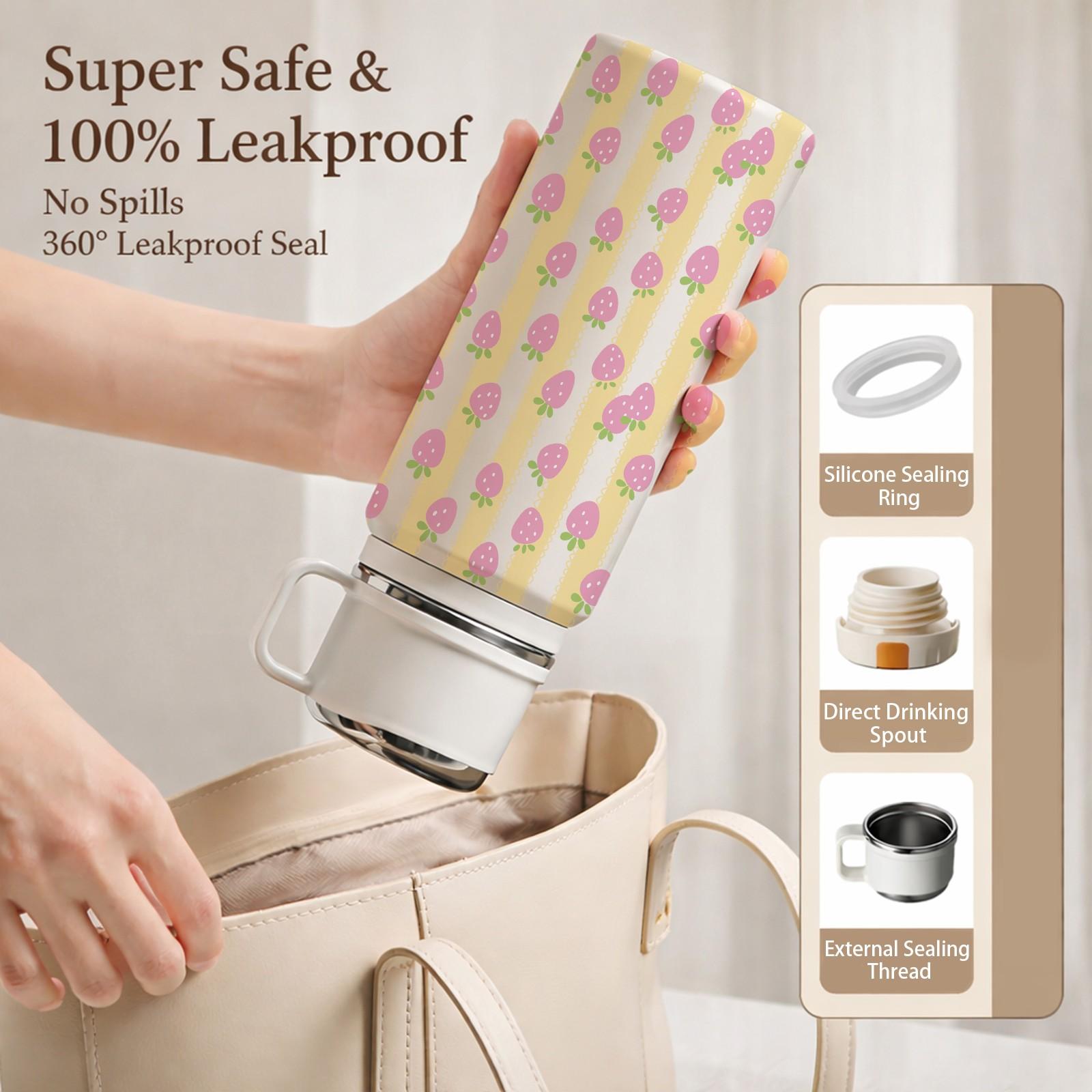 1 Pc Vacuum Mug, 600ml Thermal Mug, Double Wall Insulated Cup, Leak Proof Skinny Tumbler With Handle And Strap, 48 Hours Hot 24 Hours Cold, Portable Travel Mug For Coffee Tea Milk, Gift For Women Men Holiday Daily Use