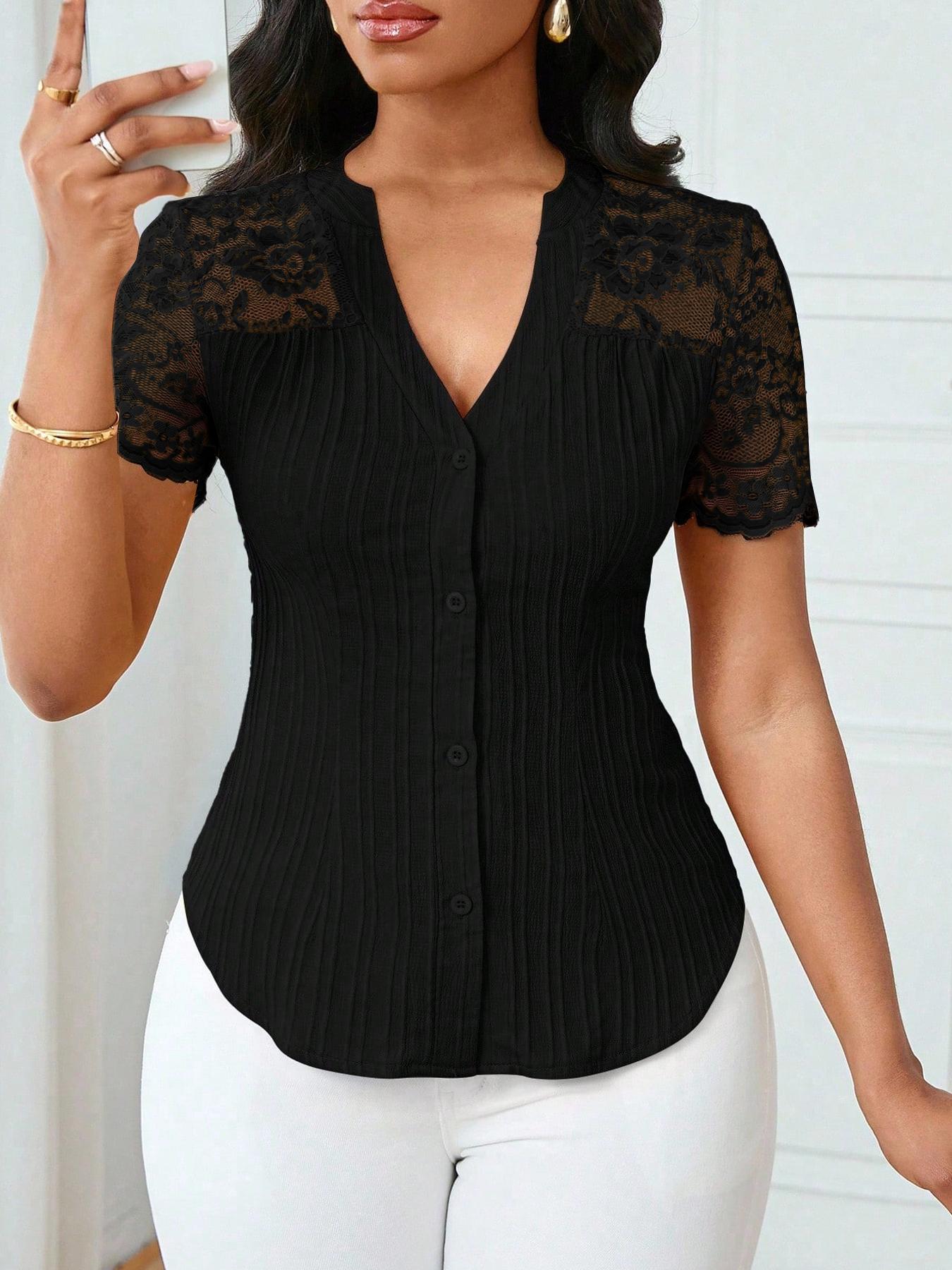 Women's Solid Color Simple Basic Commuter Casual Fitted Shirt Summer Style, Ladies Plain Design Office Wear, Comfortable and Stylish Blouse Tops Women's Solid Color Simple Basic Commuter Casual Fitted Shirt Summer Style, Ladies Plain Design Office Wear, Comfortable and Stylish Blouse Tops