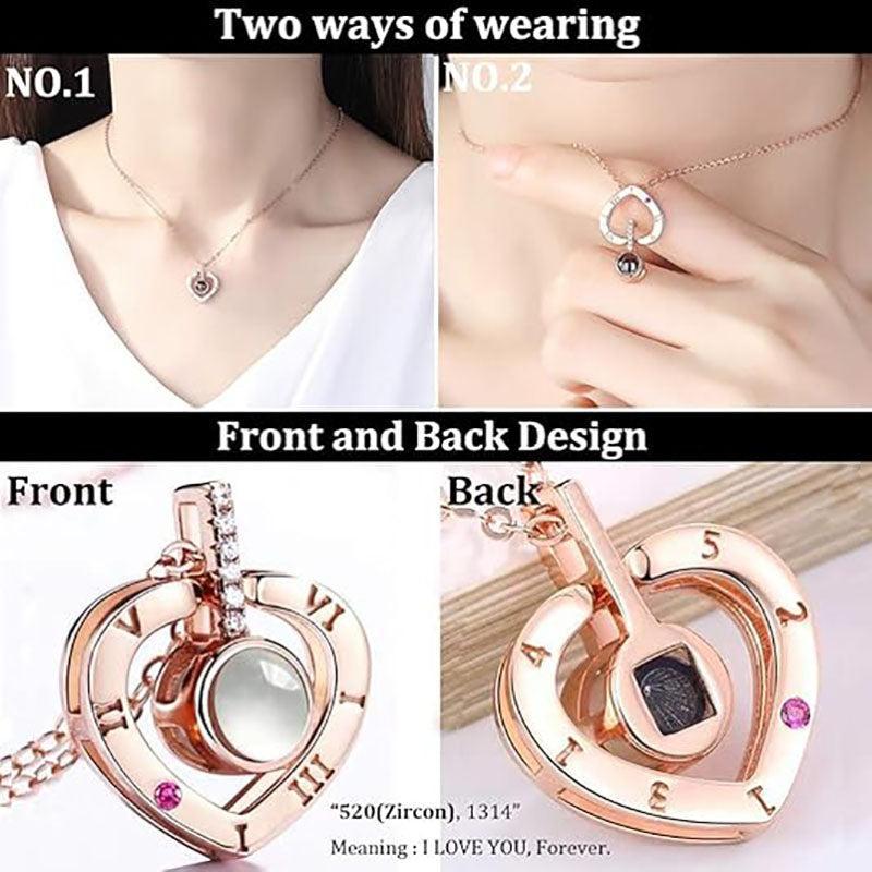 I Love You Valentines Day Necklace 100 Languages Projection Love Heart pendant Necklace for Women Valentine's Day Birthday Gifts for Wife Girlfriend Mom valentines day gifts jewelry