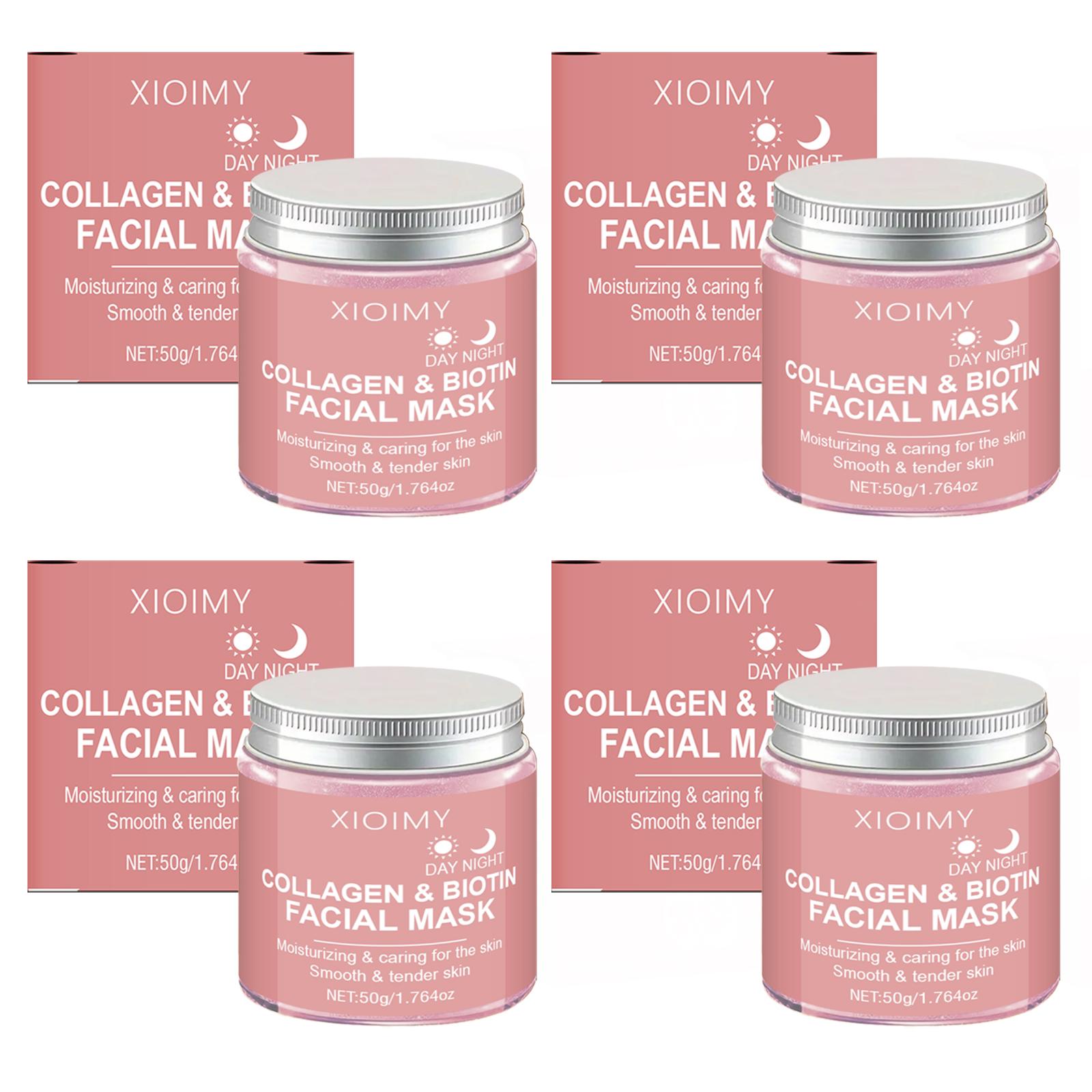 4pcs Collagen and Biotin Mask, Alcohol-Free, Deep Moisturizing, Boosts Facial Elasticity, Brightens and Adds Glow, Face Mask