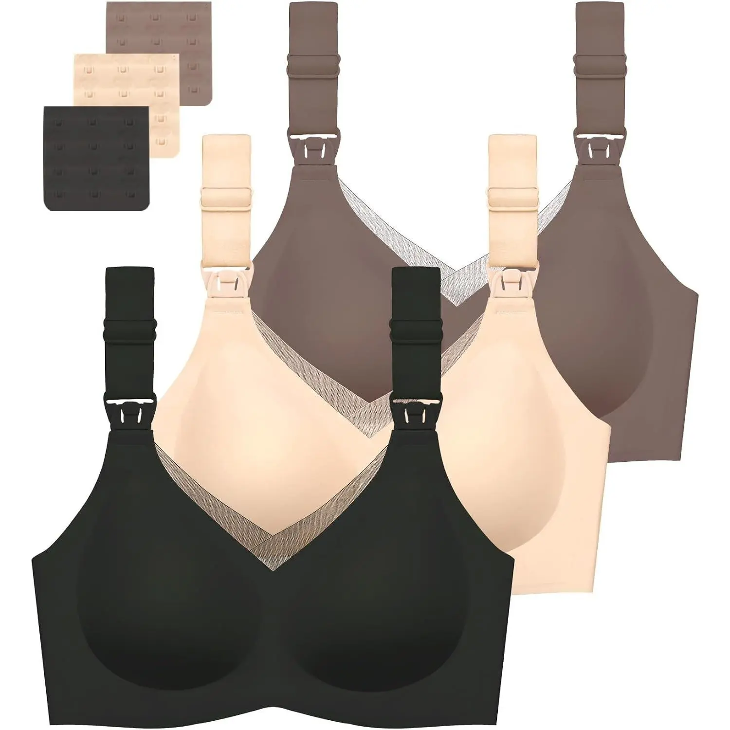 3 Pack Nursing Bras for Breastfeeding Seamless V Neck Mesh Maternity Bra Comfort Pregnancy Sleep BraletteGift