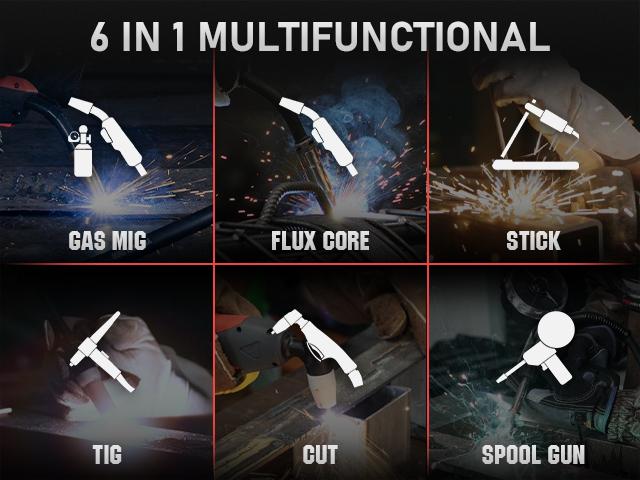 YESWELDER MCT-520 110/220V Welder & Plasma Cutter Combo | MIG/Flux Core/HF CUT/HF TIG/Stick/Aluminum Spool Gun 6-In-1 Welding Machine | 200A MIG TIG MMA & 50A CUT