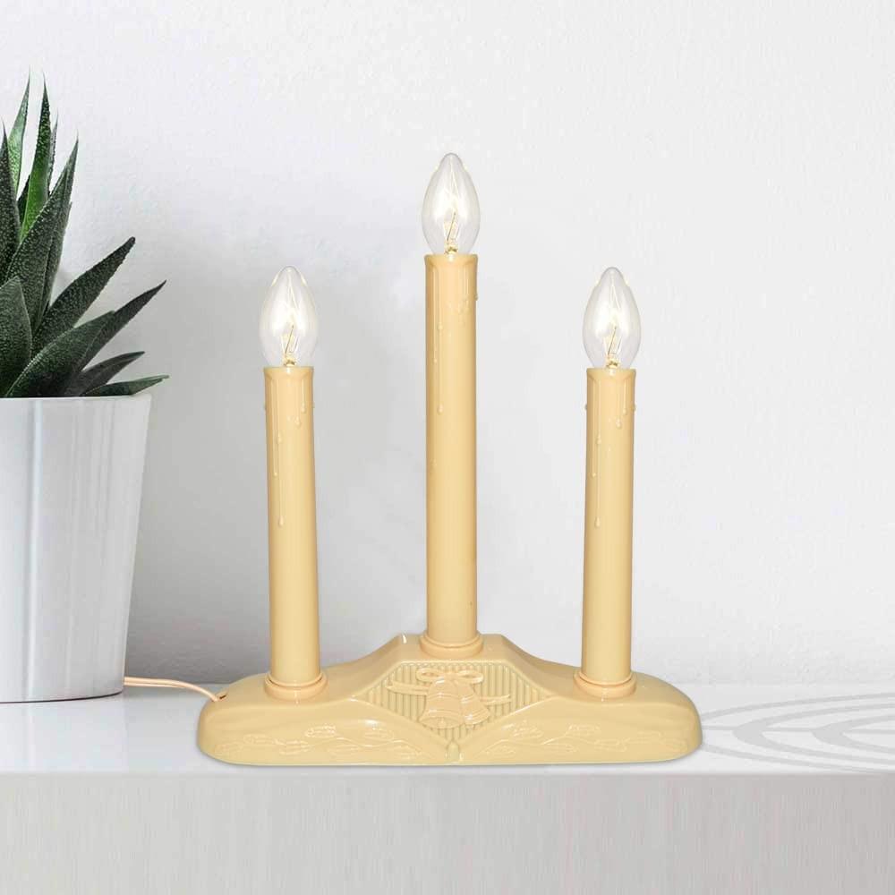 Christmas Three-Head Electric Candle Holder, American Vintage Style, Wax Flow Design, Warm Light, Backup Bulb Fuse, Window Mantel Fireplace Decor