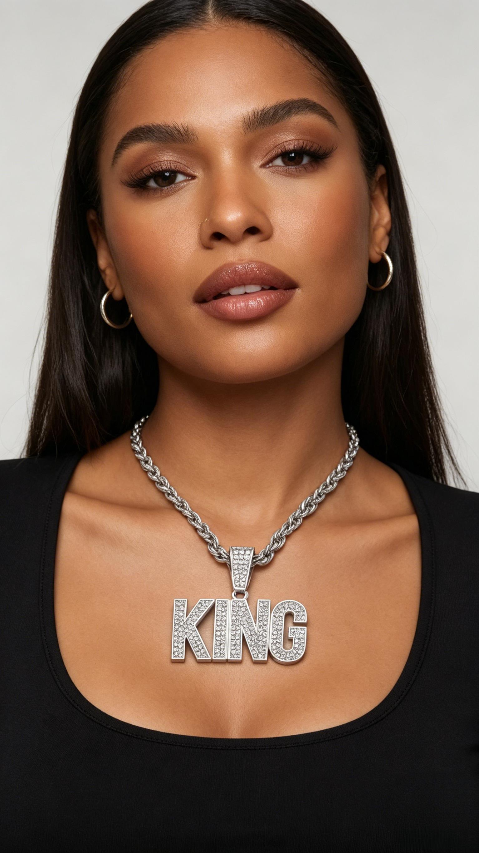KING Pendant Necklace with Cuban Chain, Ideal for Hip Hop Lovers KING Pendant Necklace with Cuban Chain, Ideal for Hip Hop Lovers