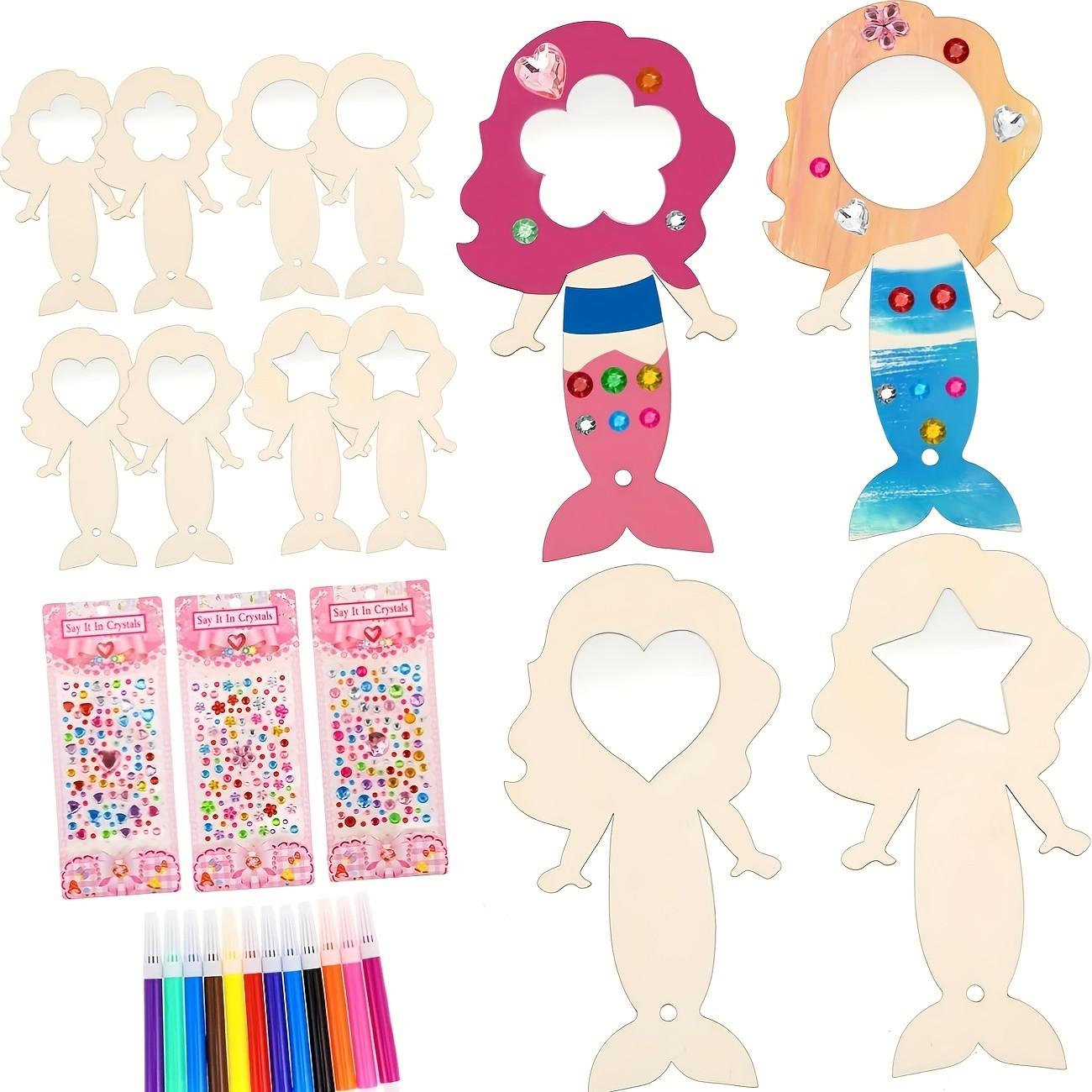 Mermaid Mirror Set Unfinished, Includes 12 Markers, DIY Mermaid Wooden Handheld Mirrors, Perfect for Party Gifts, Princess Parties, Birthdays