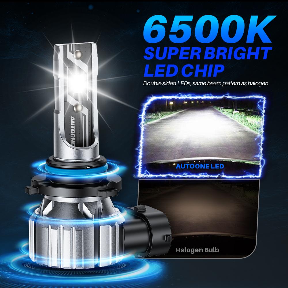 AUTOONE 9005/HB3 9006 H11 Bulbs Headlight Lights, 60W Super Bright 6000K Cool White, 1:1 Design, Plug and Play, LED Car Lights, Bulbs Kit, E3 Series Pack of 2
