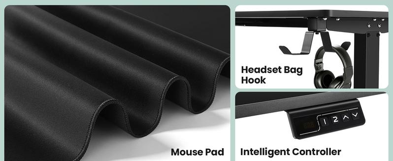 63"x55"x24" Electric L-shaped Standing Desk Computer Table with Mouse Pad Corner Sit-stand Desk for Home Office Gaming Room, 28"H-46"H Height Adjustable Spacious Desktop, 2 Pre-set Memory Height Headphone Hook Cable Management, Multiple Monitors