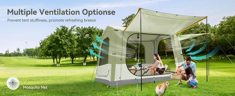 Lilypelle Inflatable Camping Tent with Pump, Glamping Tents for 6-8 People, Easy Setup 4 Season Waterproof Windproof Outdoor Blow Up Tent, Luxury Cabin Tent with Mesh Windows & Doors