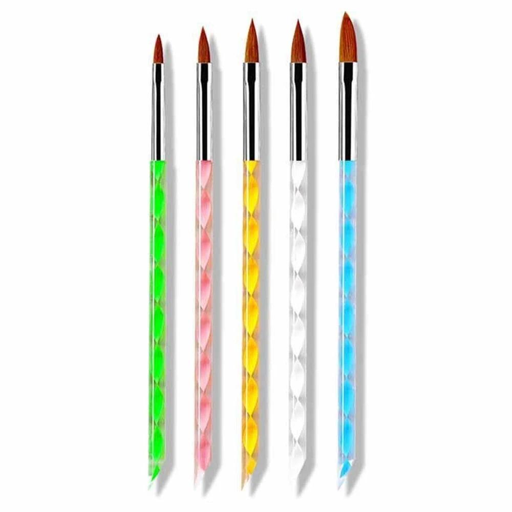 Professional 5-Piece Nail Brush Set, Nail Art Brush: Synthetic Bristles, Non-Shedding, Stainless Steel Handle. Includes Flat, Angled, Detail, Fan Brushes for Smooth Gel & Dip Powder Application. Ergonomic Grip for Salon & Diy Use.